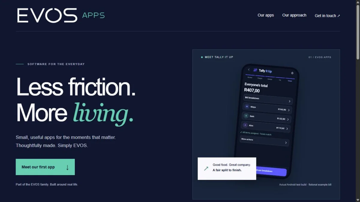 Evos Apps website preview